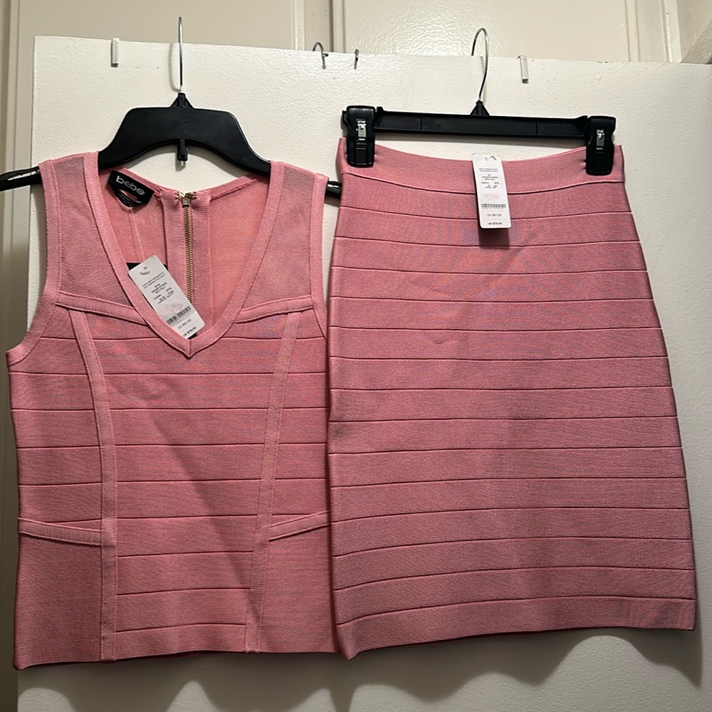 Bebe Two Piece Bandage Shirt and Skirt Set